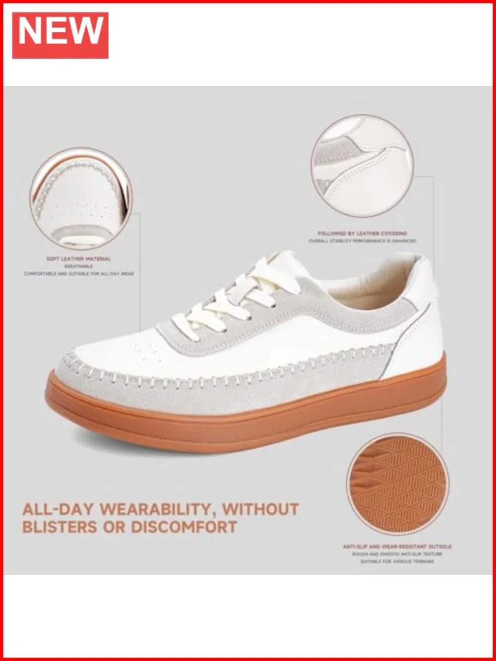 Womens Genuine Leather Walking Sneakers Casual Lace Up Retro Gum Sole Athletic